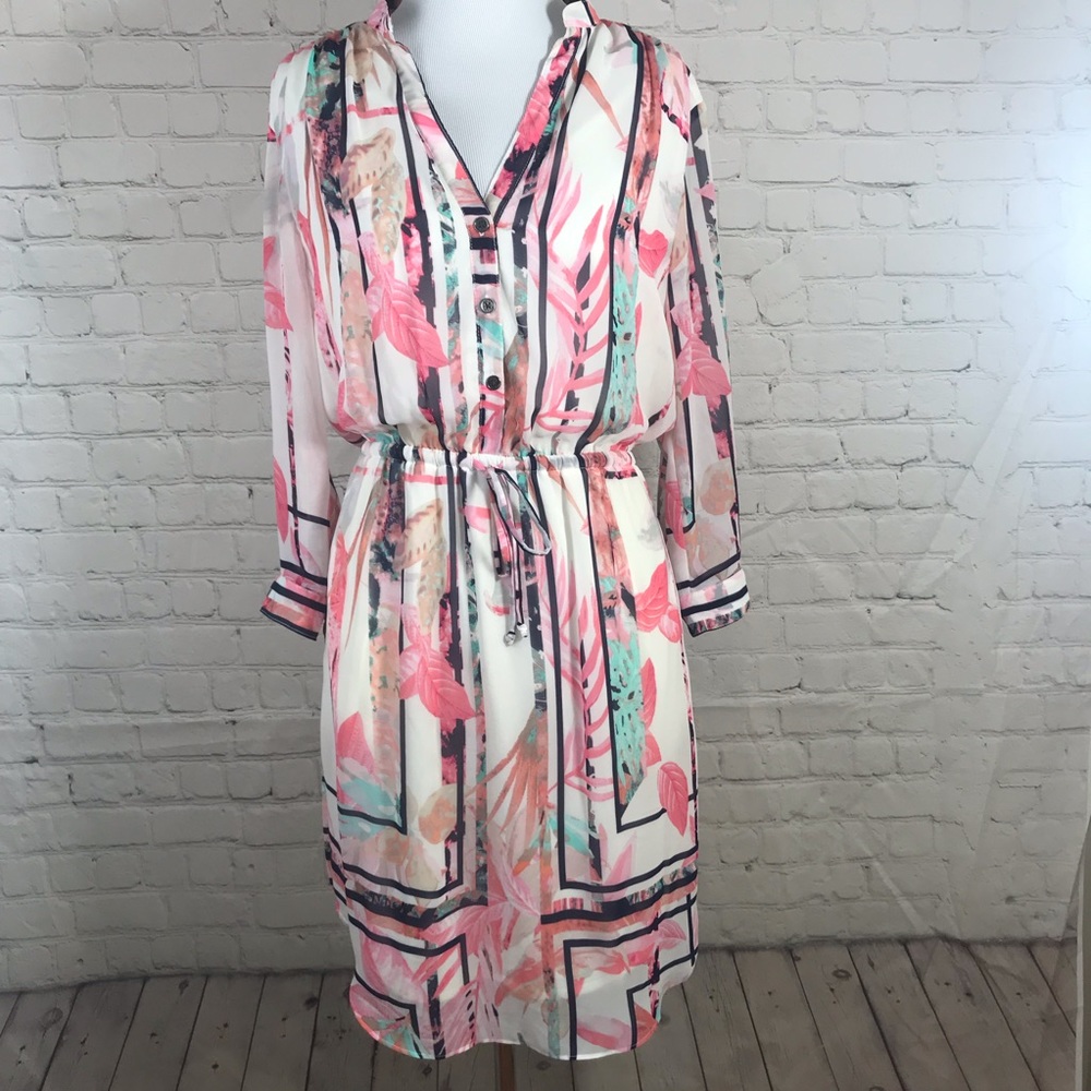 Vince Camuto Sheer Floral Long Sleeve Dress SZ 2